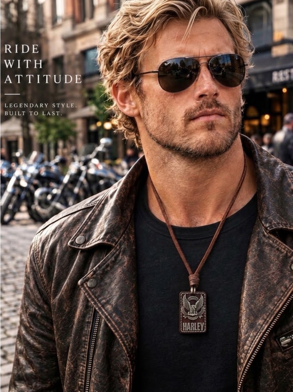 NEW Harley Embossed Screamin’ Eagle SS Necklace, Adjustable Leather 8”-30”